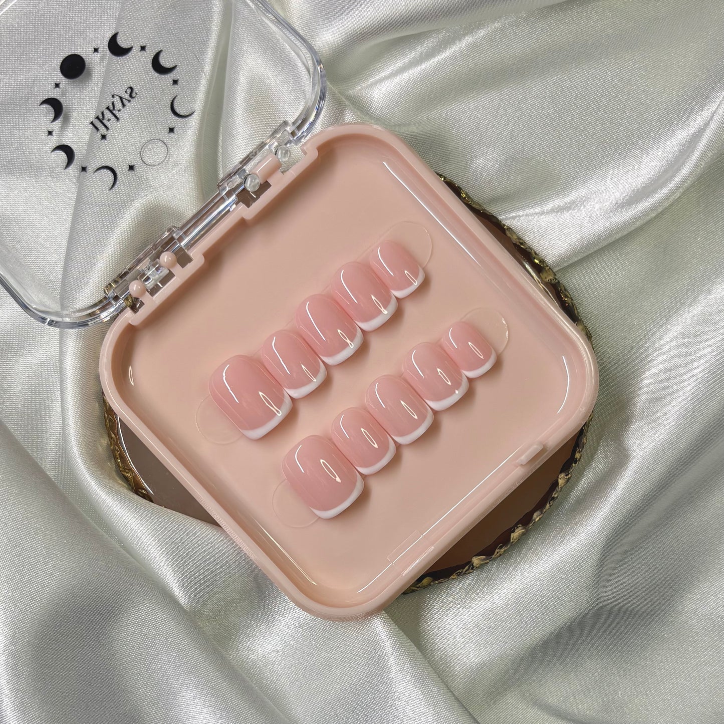 Ikkys Nails, Mini French BIAB Handmade Gel Press-on Nails, Salon Quality, 10pcs, Free Prep Kit Included