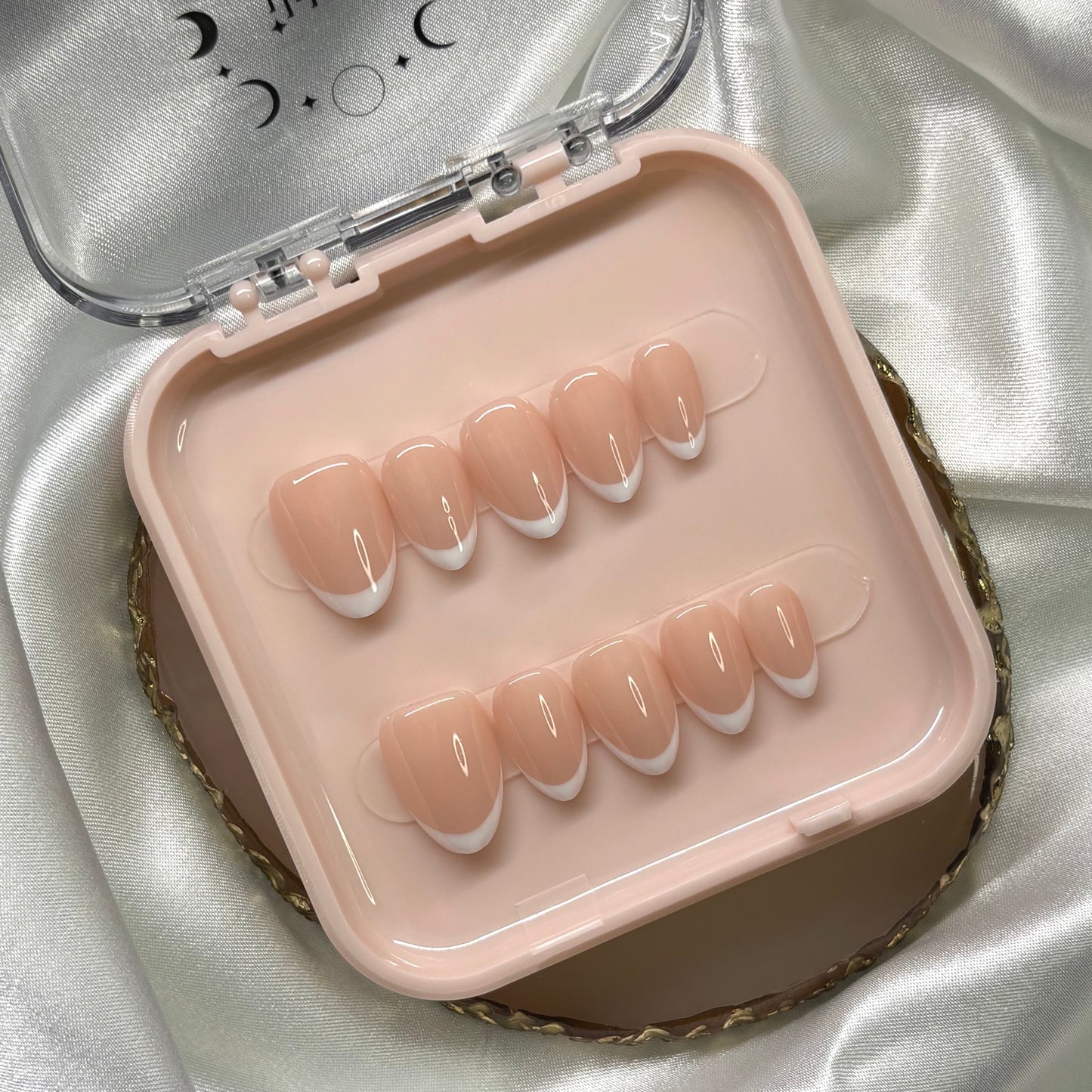 Ikkys Nails, Almond Classic French ~NUDE BASE~ BIAB Handmade Gel Press-on Nails, Salon Quality, 10pcs, Free Prep Kit Included
