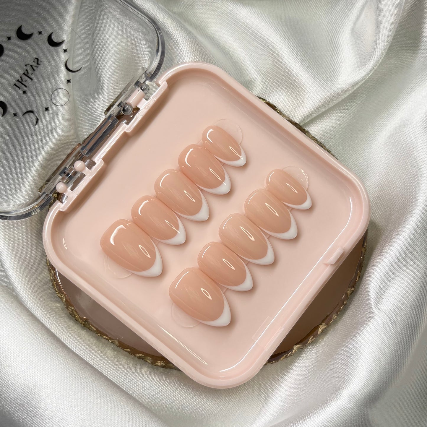 Ikkys Nails, Almond Classic French ~NUDE BASE~ BIAB Handmade Gel Press-on Nails, Salon Quality, 10pcs, Free Prep Kit Included