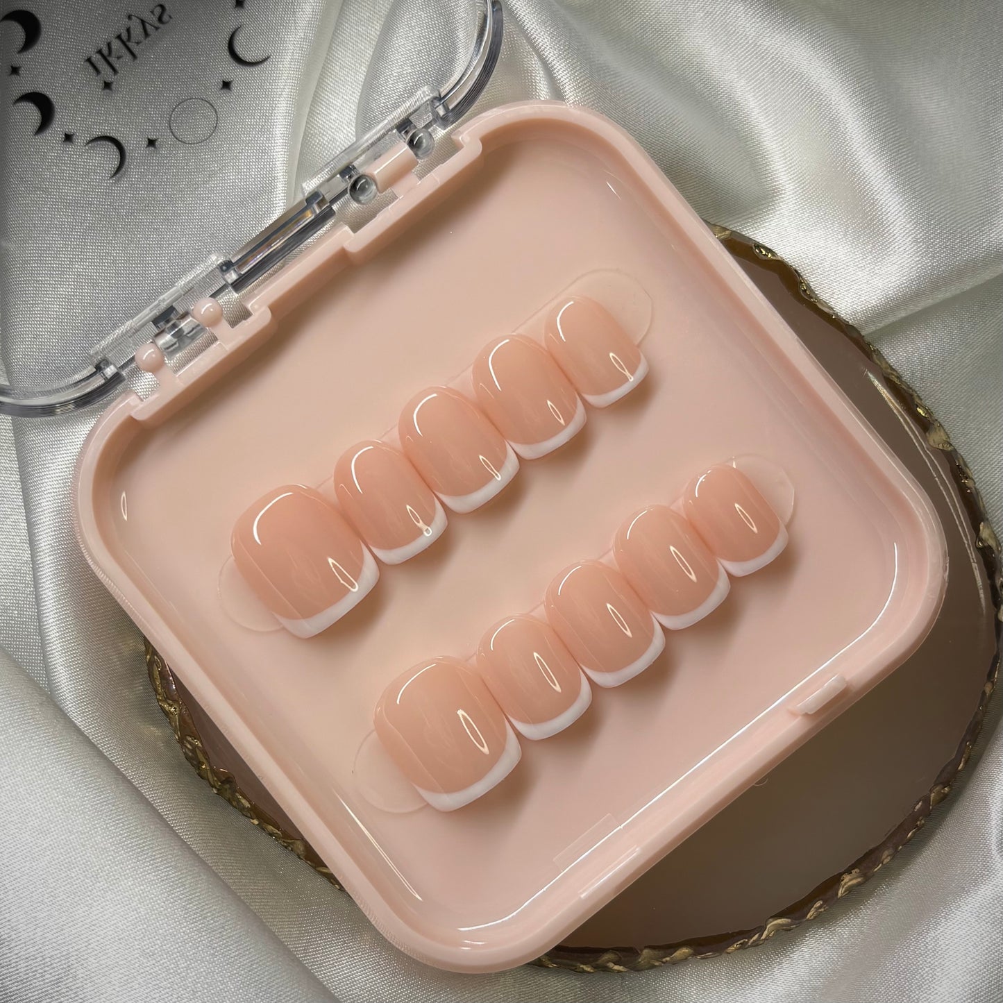 Ikkys Nails, Mini French BIAB Handmade Gel Press-on Nails, Salon Quality, 10pcs, Free Prep Kit Included
