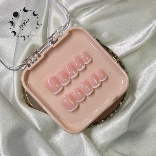 Ikkys Nails, Mini French  BIAB Handmade Gel Press-on Nails, Salon Quality, 10pcs, Free Prep Kit Included