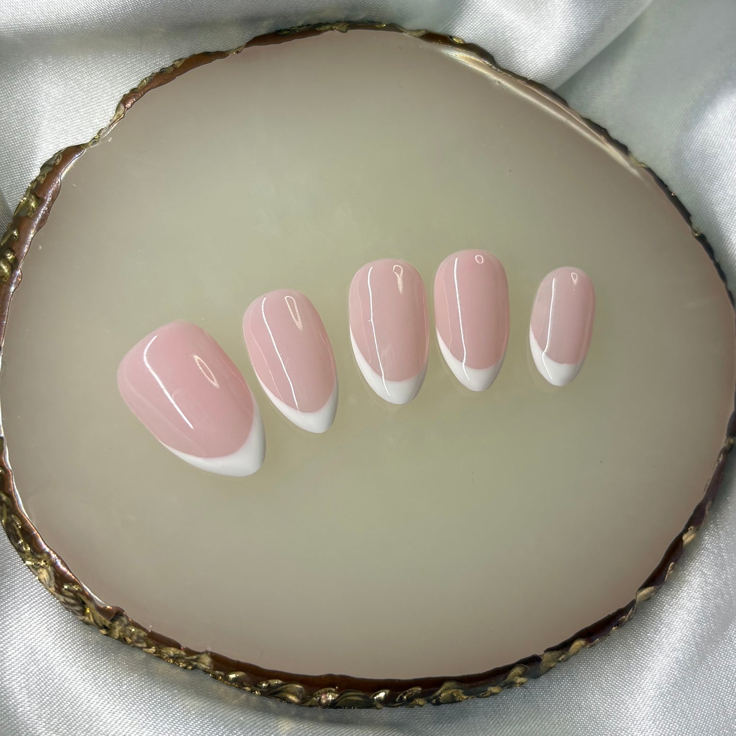 Ikkys Nails, Almond Classic French ~PINK BASE~ BIAB Handmade Gel Press-on Nails, Salon Quality, 10pcs, Free Prep Kit Included