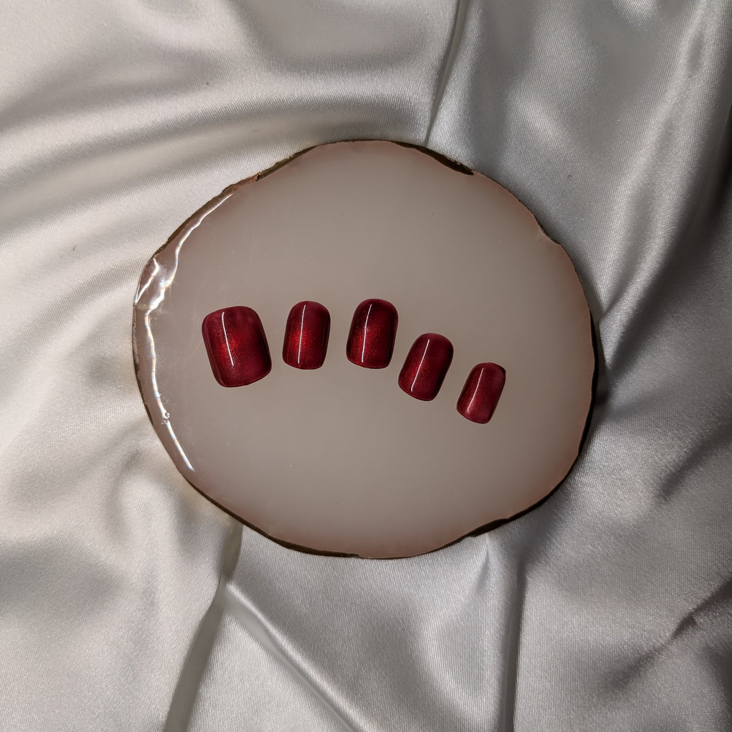 Ruby Red Cat Eye Press-On Gel Nails