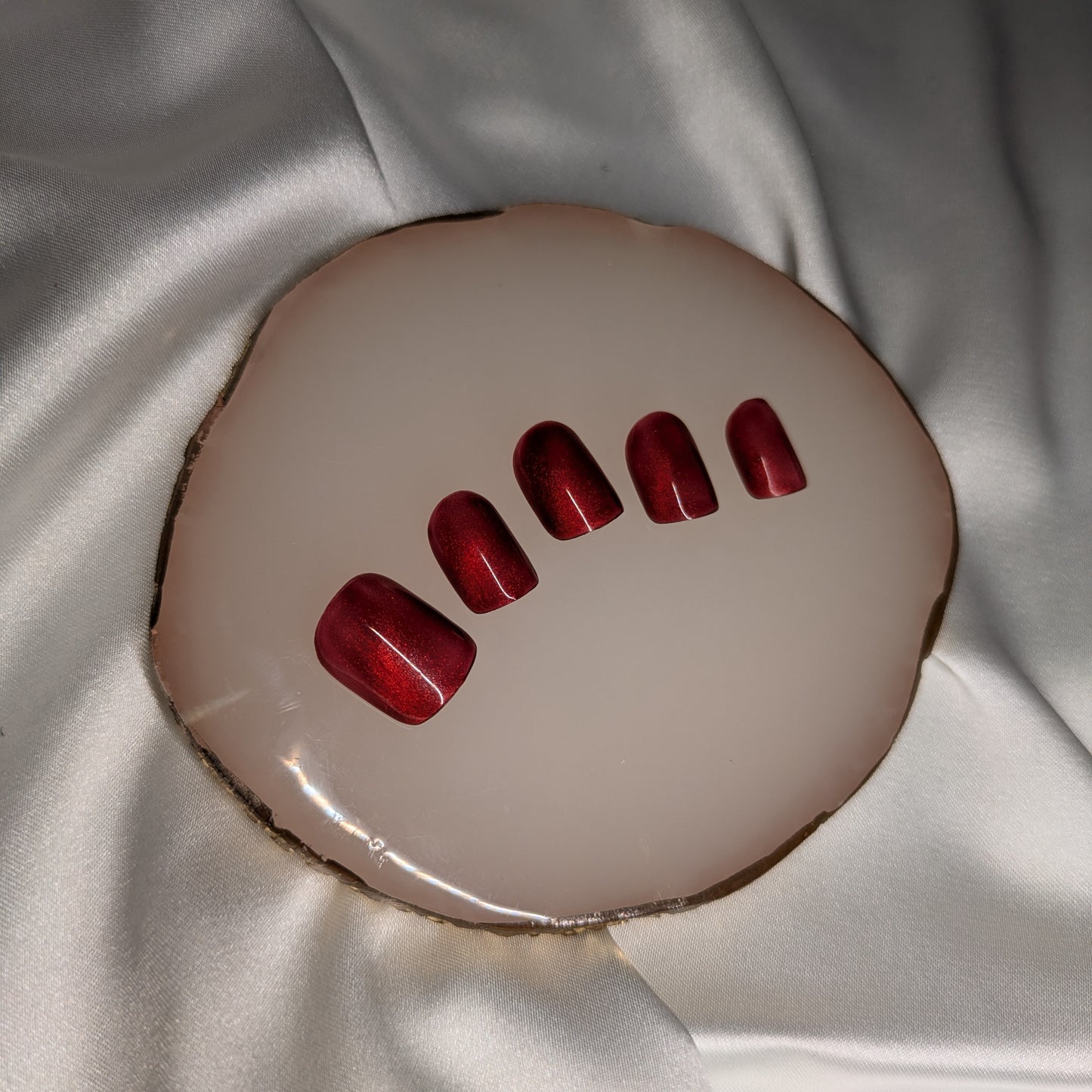 Ruby Red Cat Eye Press-On Gel Nails